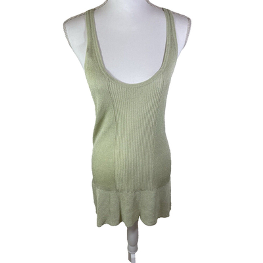 lisli Metallic Green Shimmer Scoop Neck Stretch Ribbed Tunic Top Sz L
